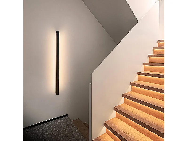 NETTLIFE Wandapparatuur voor binnen Led - Modern 100 CM 34W warme witte ganglamp, woonkamerlamp, nachtlamp, zwarte muurschakeling.