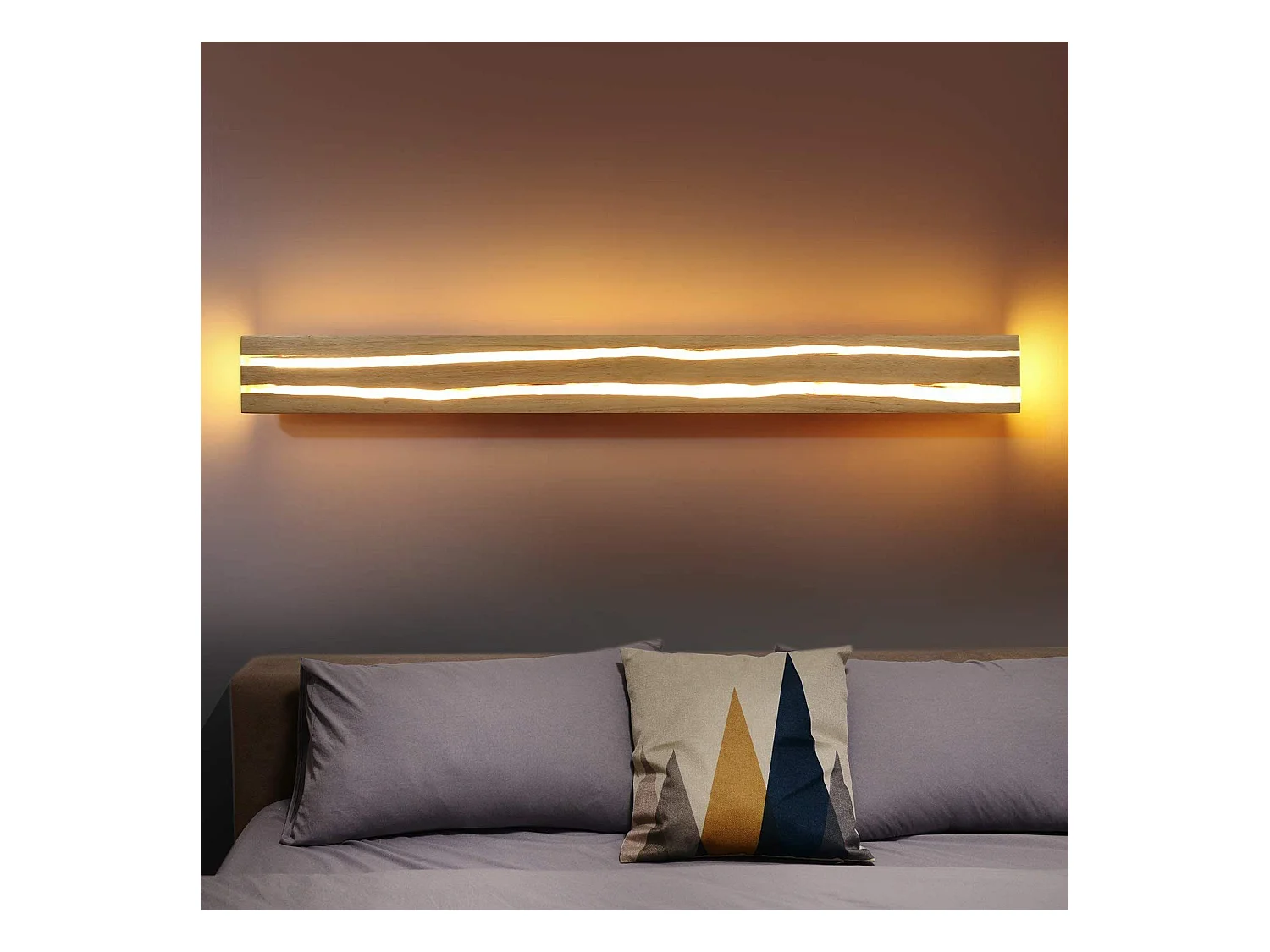 NETTLIFE Lampe murale LED Applique murale en bois - 16W Lampe de couloir intérieur 100CM Blanc chaud Lampe d'escalier Moderne Lampe