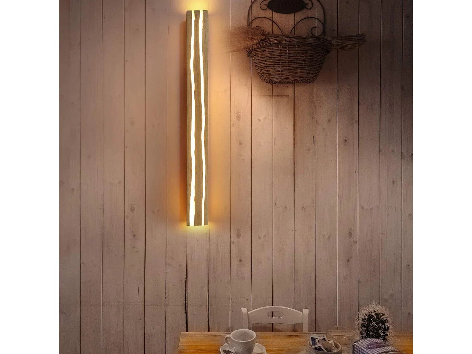 NETTLIFE Wandlamp LED, Wandplaklamp van hout - 16W Ganglamp voor binnen, 100CM, WARM WIT, moderne traplamp.