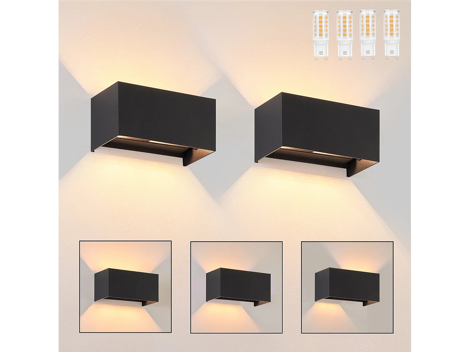 Applique Murale LED Série 2 Lampe D'extérieur Noire Ip65 3000k Blanc Chaud G9