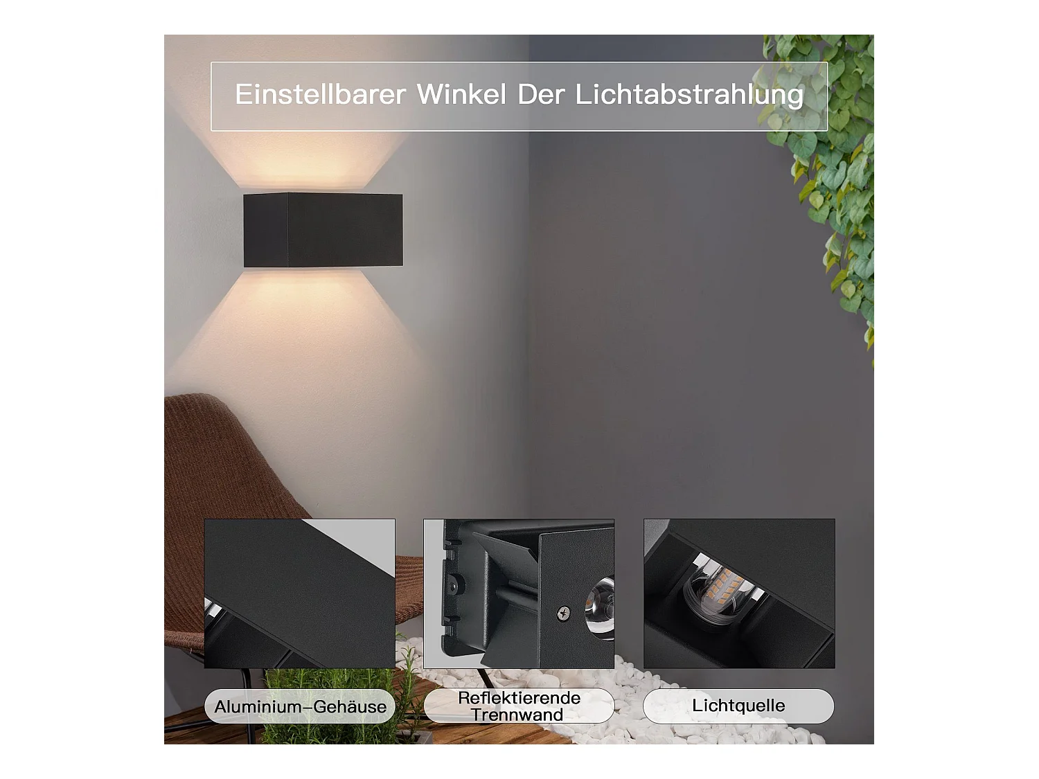 NETTLIFE 2 Appliques Murales LED Noires IP65, Lumière Blanche Chaude Réglable G9, pour Salon, Jardin, Terrasse