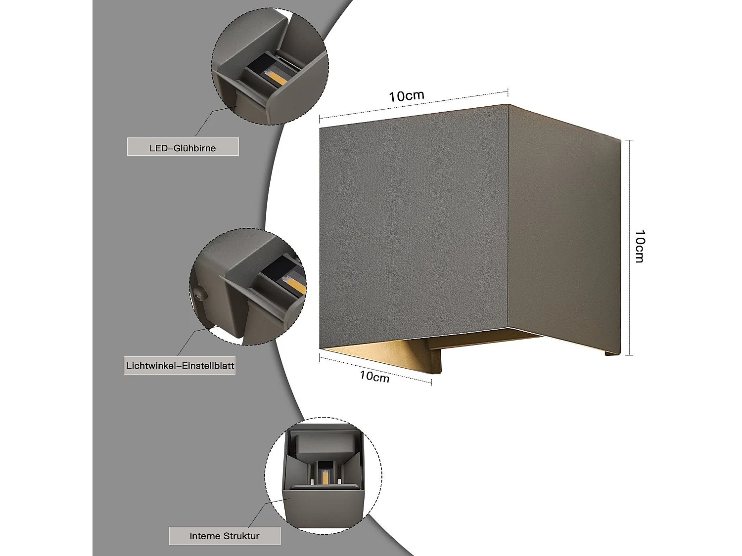 NETTLIFE Kinkiet LED 5W - Szary Kinkiet zewnętrzny/wewnętrzny, regulowany podwójny strumień wodoodporny IP65 230V 3000K