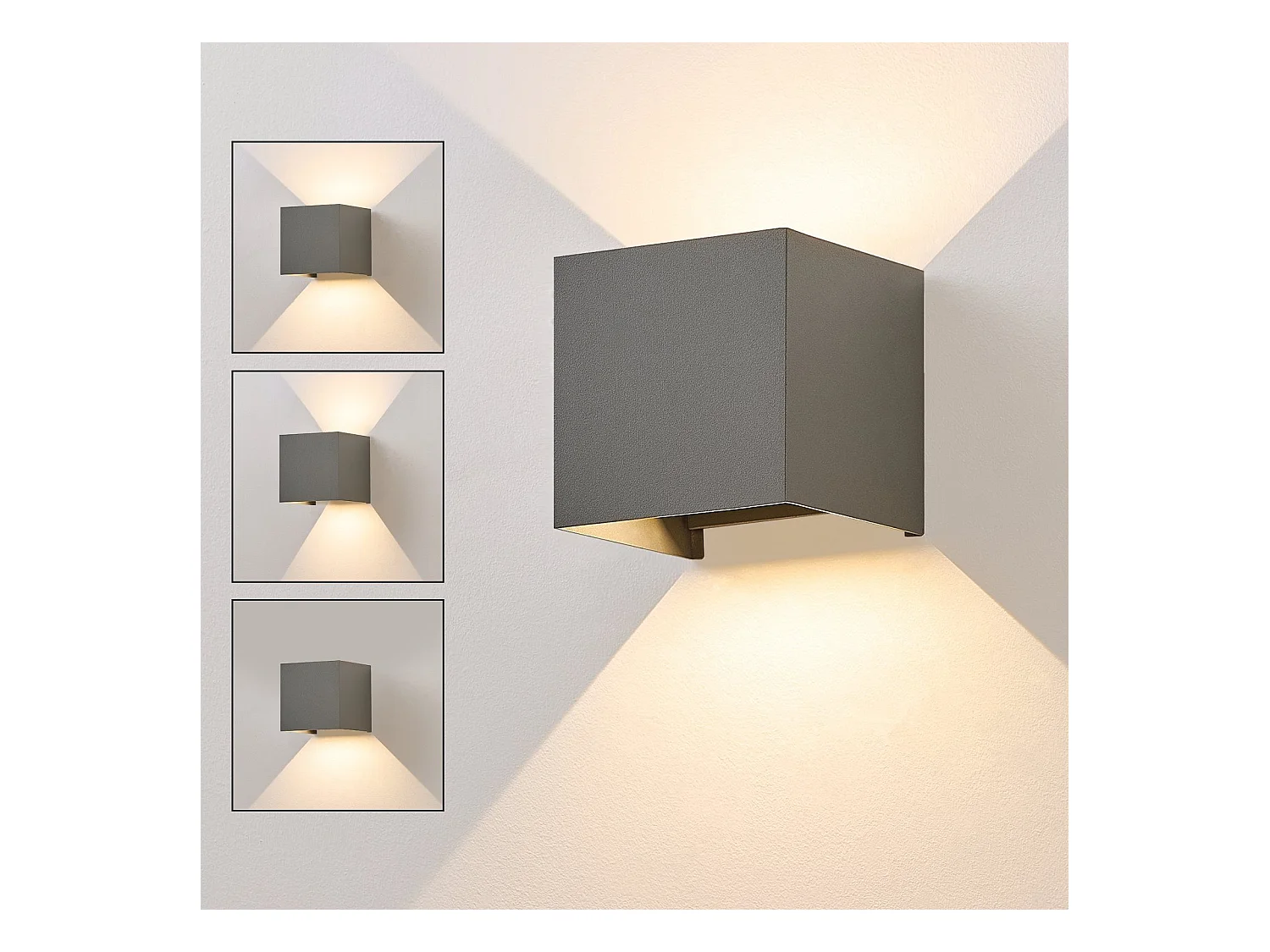 NETTLIFE Applique LED 5W -Lampe Murale Extérieur/Intérieure  gris，double faisceau réglable étanche IP65 230V 3000K