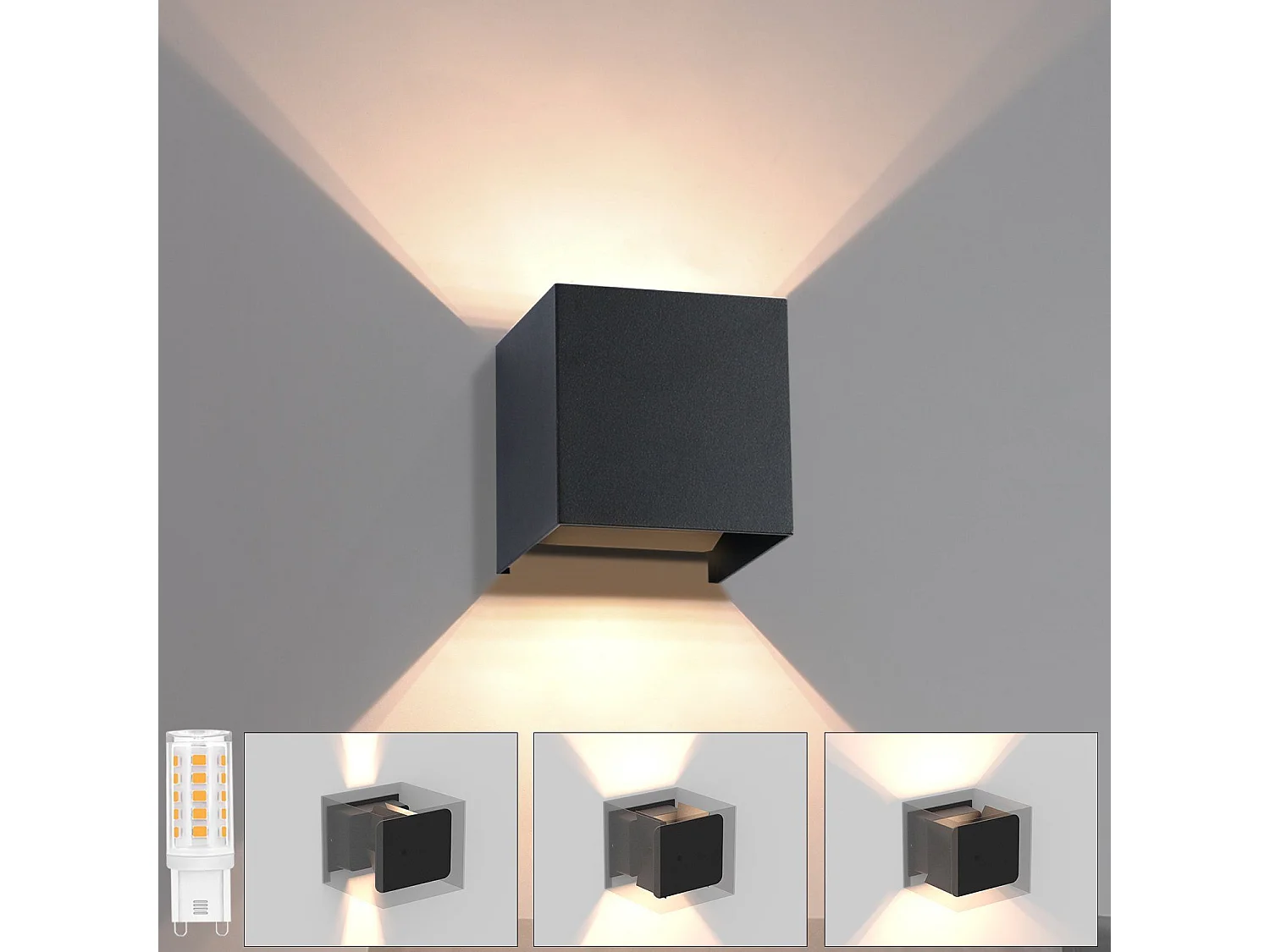 NETTLIFE Czarny kinkiet zewnętrzny LED, góra, dół, IP65, 3000K, do klatek schodowych