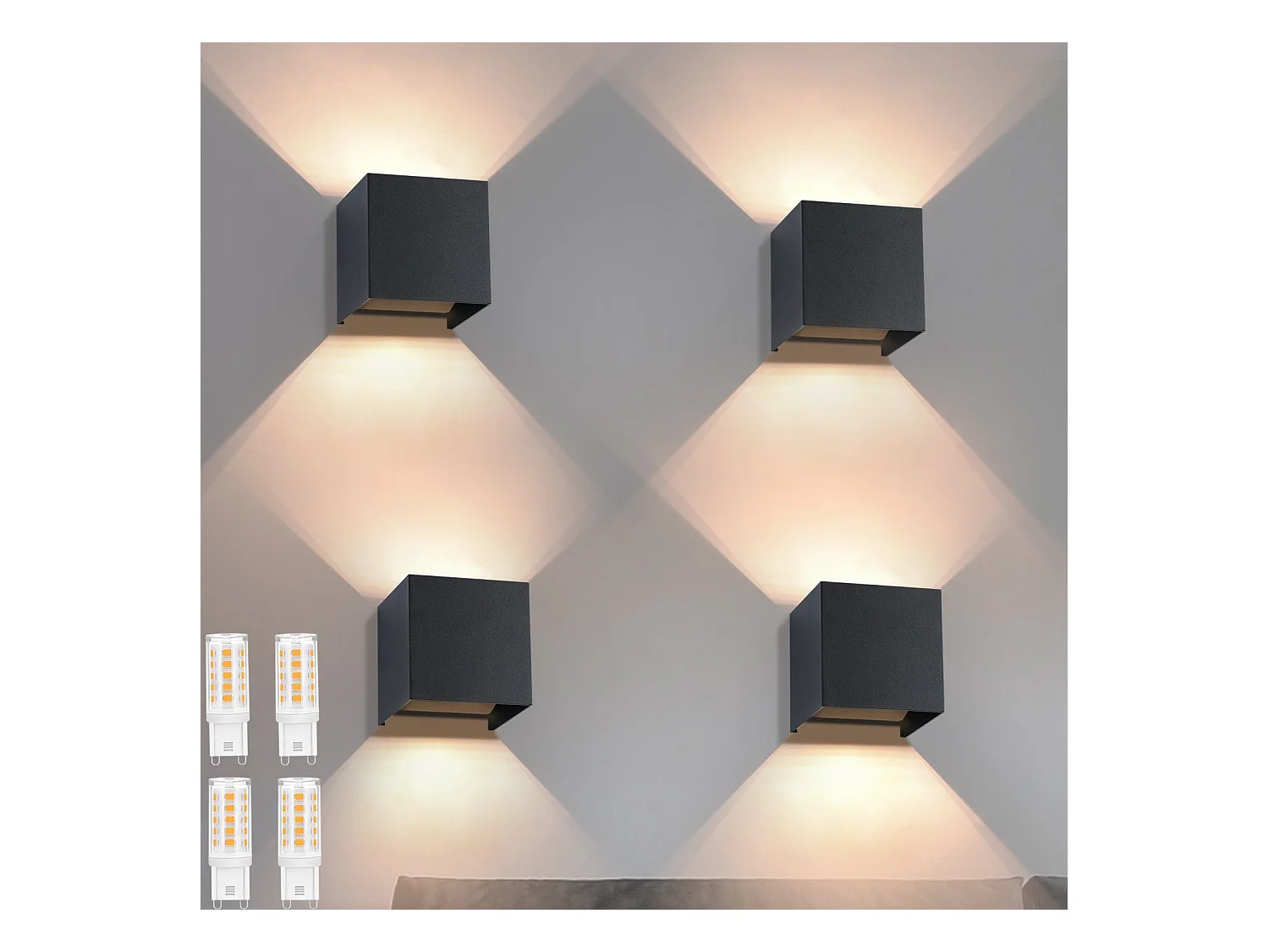 NETTLIFE 4 Appliques Murales LED Ext/Int, Noires Up Down, IP65, pour Maison, Cage d’Escalier