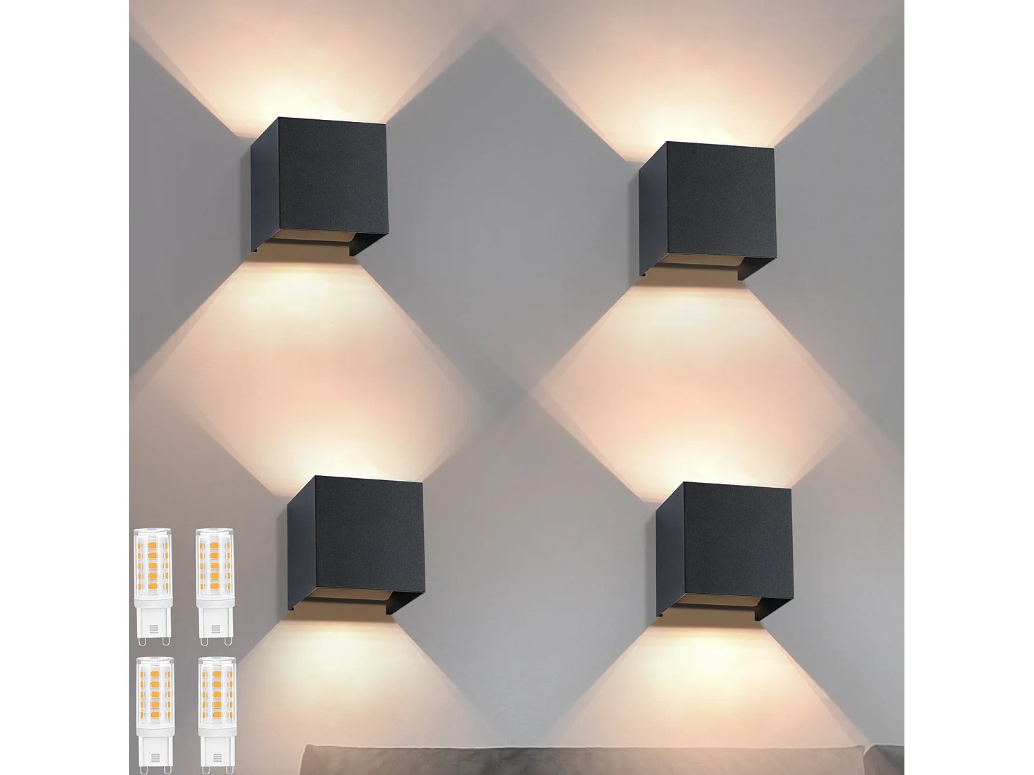 NETTLIFE 4 Wandapparaten met LED voor binnen en buiten, zwarte Up Down, IP65, voor huis, trapkluis.