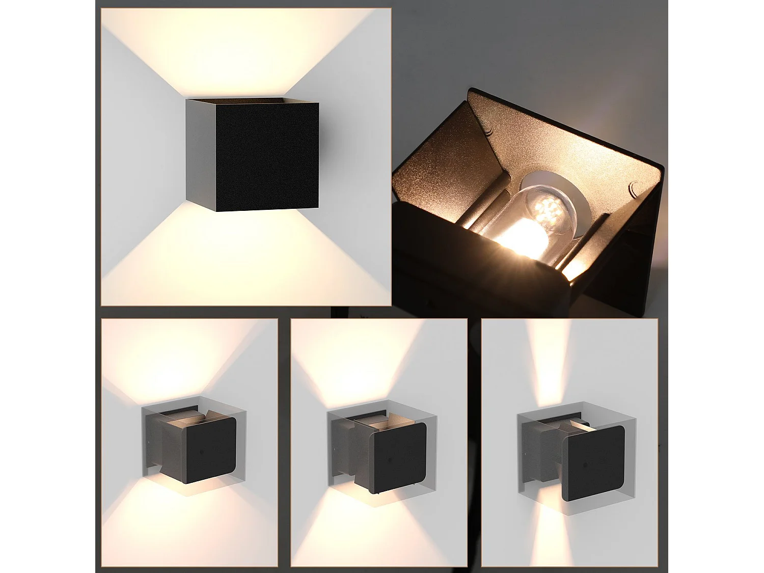 NETTLIFE 4 Wandapparaten met LED voor binnen en buiten, zwarte Up Down, IP65, voor huis, trapkluis.