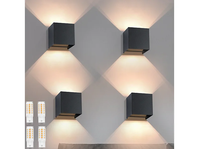 NETTLIFE 4 Appliques Murales LED Ext/Int, Noires Up Down, IP65, pour Maison, Cage d’Escalier