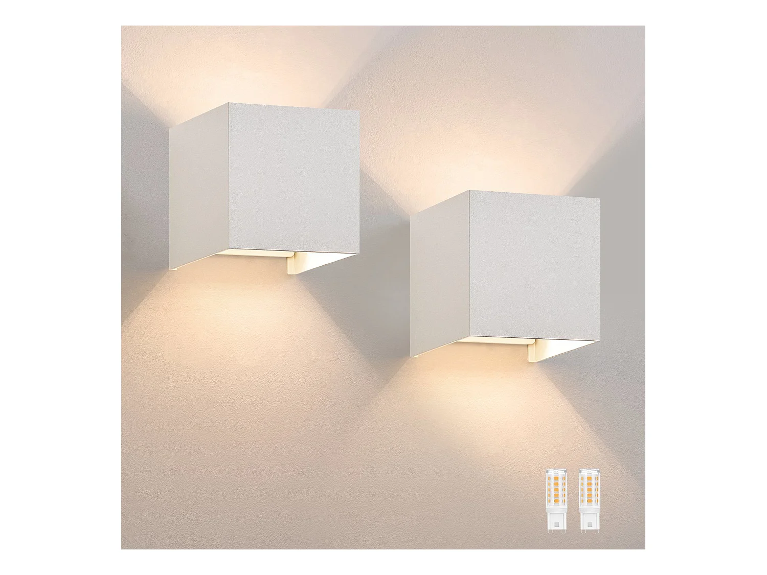 NETTLIFE Set de 2 Lampes Murales LED Ext, Blanc Chaud IP65, pour Maison, Chambre à Coucher, Cage d’Escalier