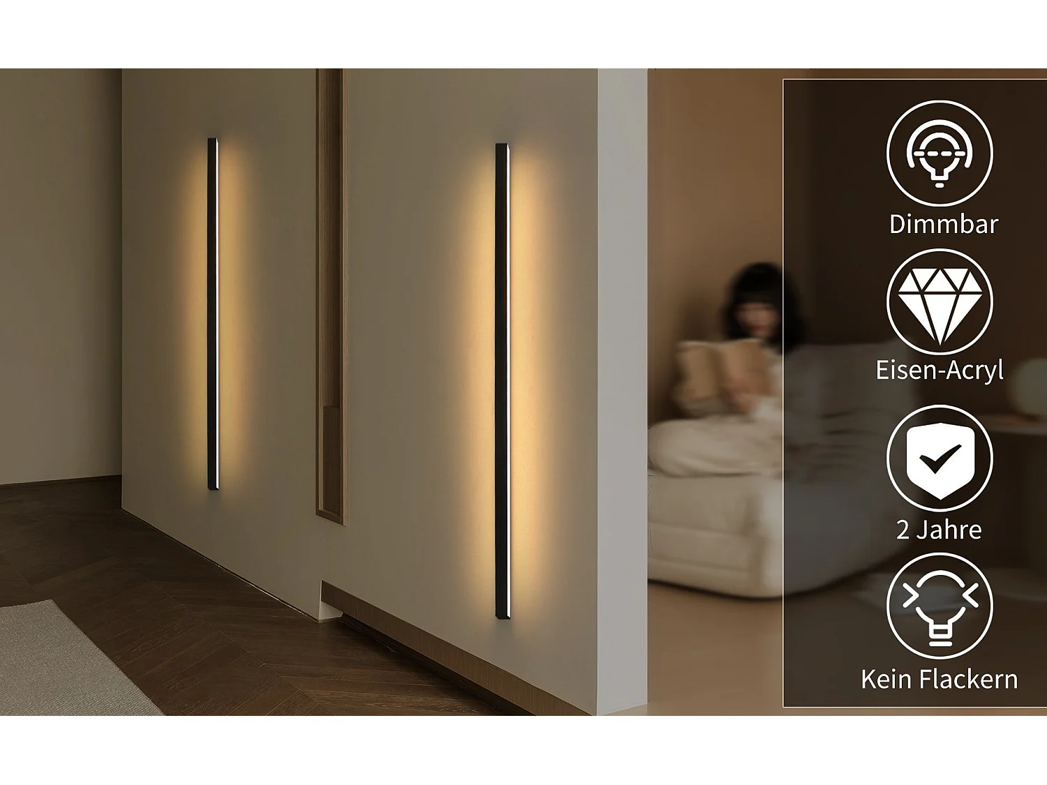 NETTLIFE Applique murale LED pour intérieur, noir, variable, 100 cm, moderne, 15 W, lampe de couloir, éclairage mural