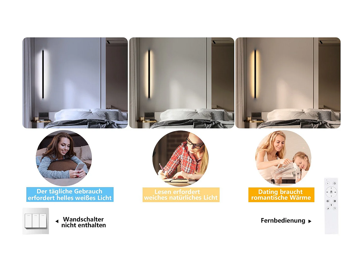 NETTLIFE Applique murale LED pour intérieur, noir, variable, 100 cm, moderne, 15 W, lampe de couloir, éclairage mural