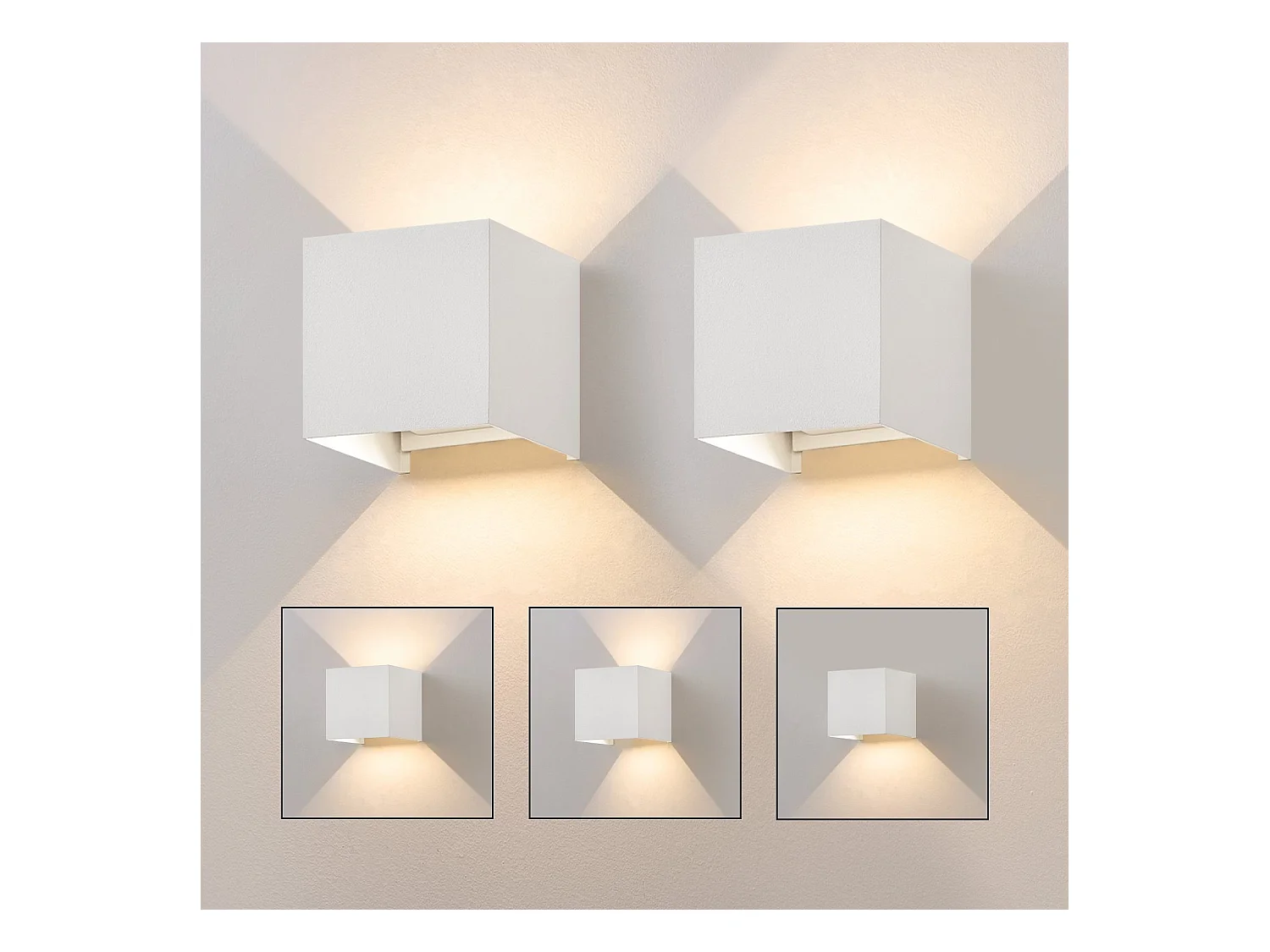 NETTLIFE Applique LED 5W,2 pièces -Lampe Murale Extérieur/Intérieure blanc，double faisceau réglable étanche IP65 230V 3000K