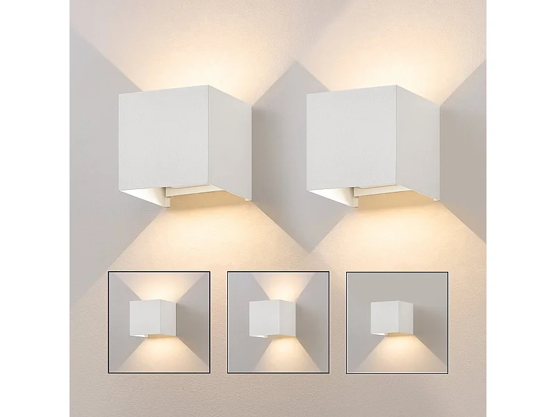 NETTLIFE Applique LED 5W,2 pièces -Lampe Murale Extérieur/Intérieure blanc，double faisceau réglable étanche IP65 230V 3000K