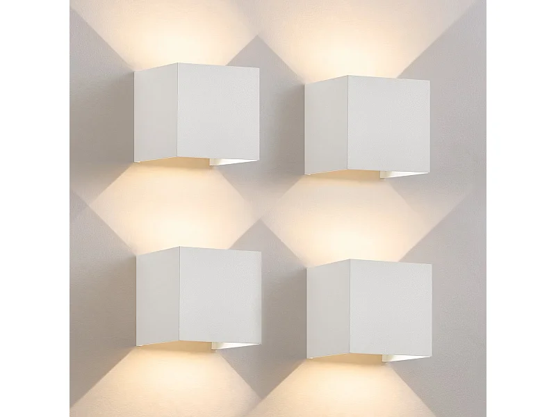 NETTLIFE Aplique LED 5W,4 piezas - Aplique Blanco Exterior/Interior, Doble Haz Regulable Impermeable IP65 230V 3000K