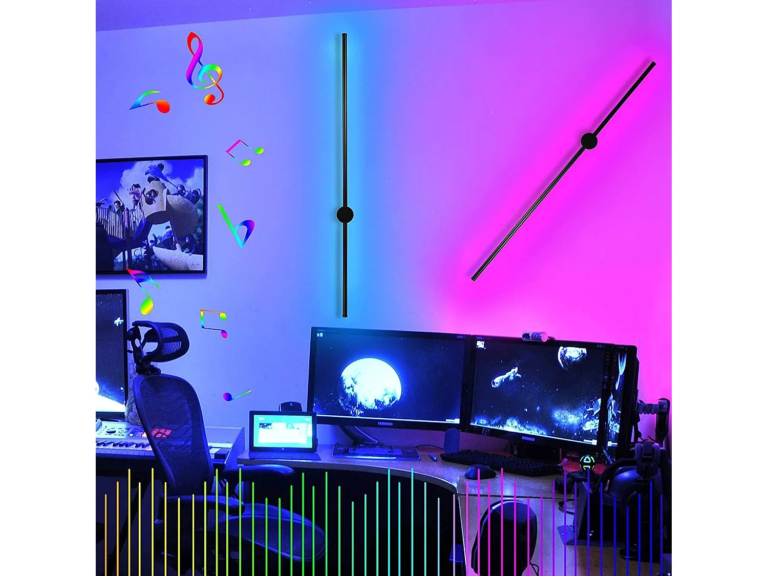 NETTLIFE Led lampe murale intérieure :lumière de l'étrier 100CM RGB Noir Musique Lampe de couloir