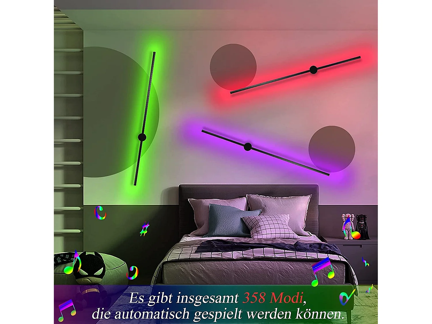 NETTLIFE Led lampe murale intérieure :lumière de l'étrier 100CM RGB Noir Musique Lampe de couloir