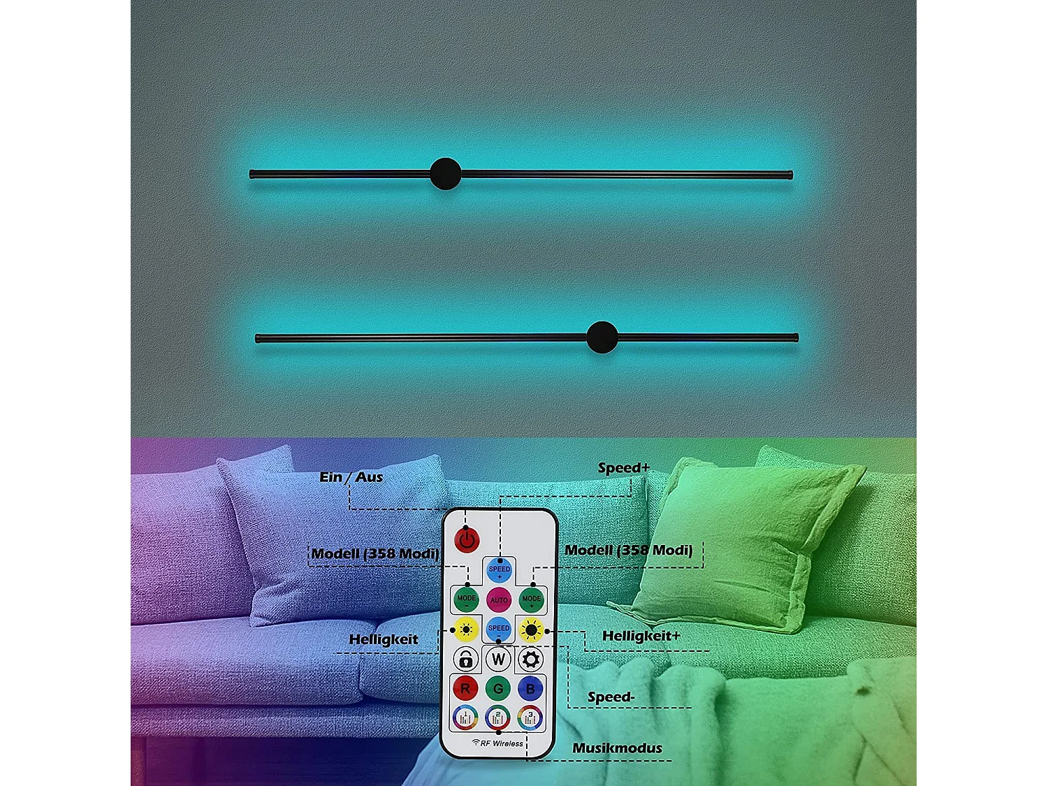 NETTLIFE Led lampe murale intérieure :lumière de l'étrier 100CM RGB Noir Musique Lampe de couloir