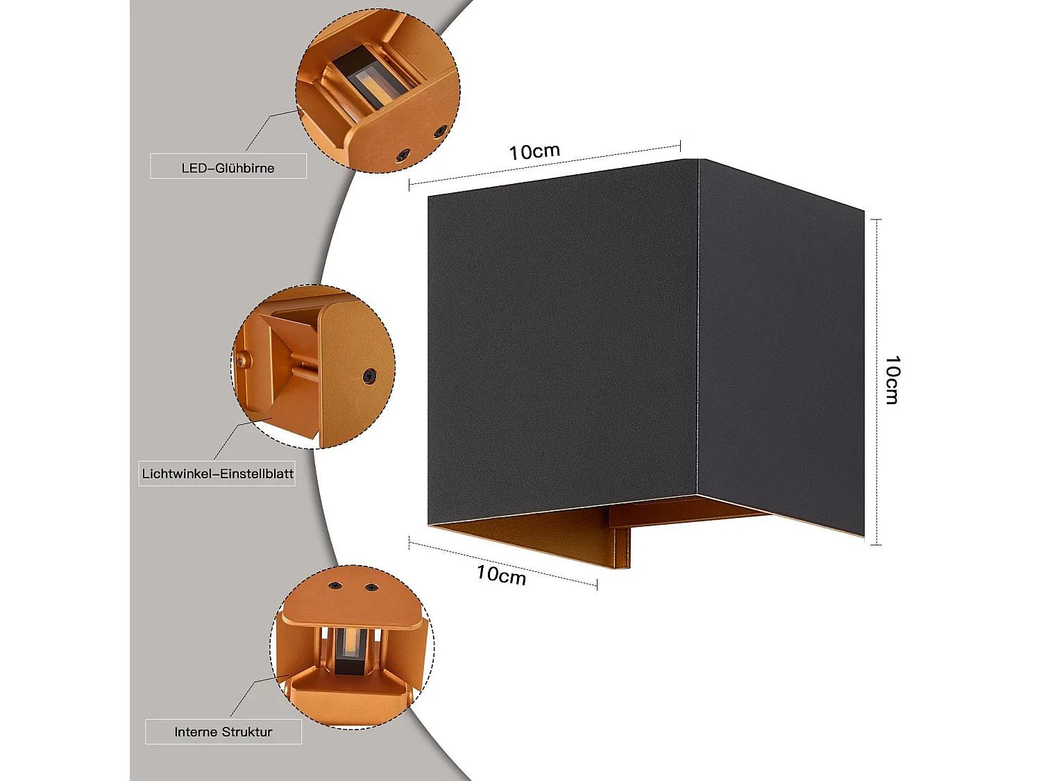 NETTLIFE LED Applique Noire - Extérieur/Intérieure Lampe Murale 5W  ，double faisceau réglable étanche IP65 230V 3000K