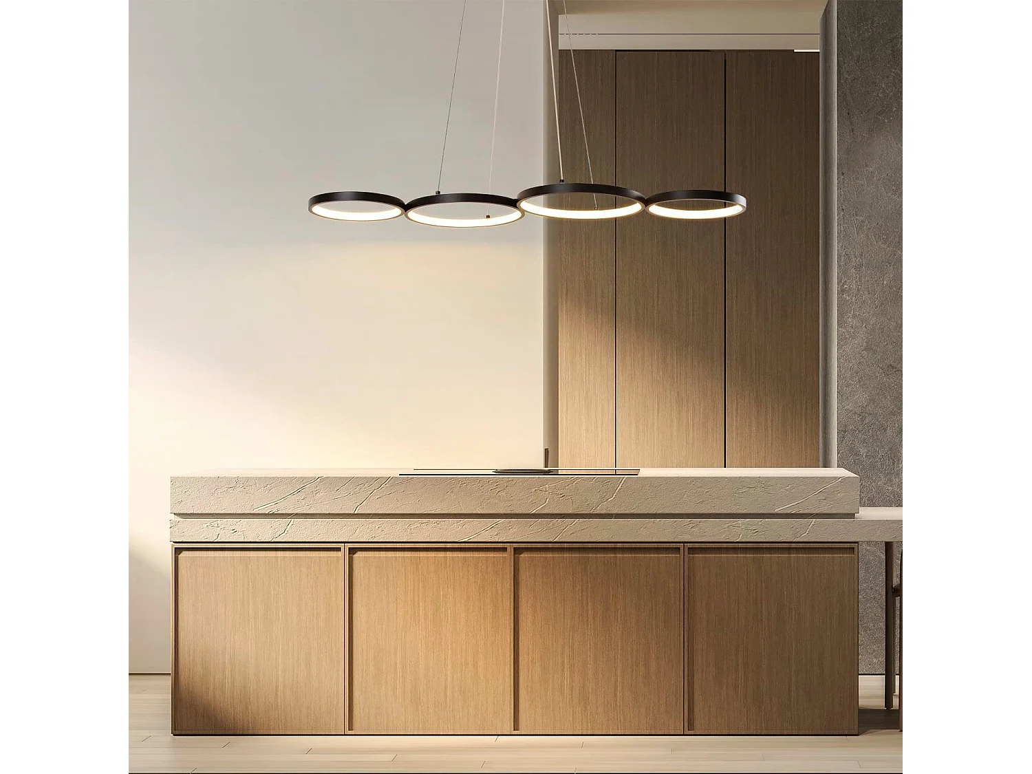 NETTLIFE LED Hanglamp zwart 4 lichts dimbaar met afstandsbediening eettafel lamp met ring Ontwerp in hoogte verstelbare hanglamp voor woonkamer slaapkamer keuken