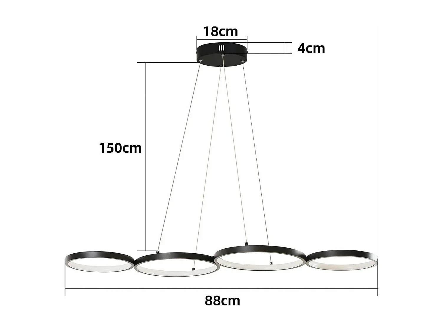 NETTLIFE LED Hanglamp zwart 4 lichts dimbaar met afstandsbediening eettafel lamp met ring Ontwerp in hoogte verstelbare hanglamp voor woonkamer slaapkamer keuken