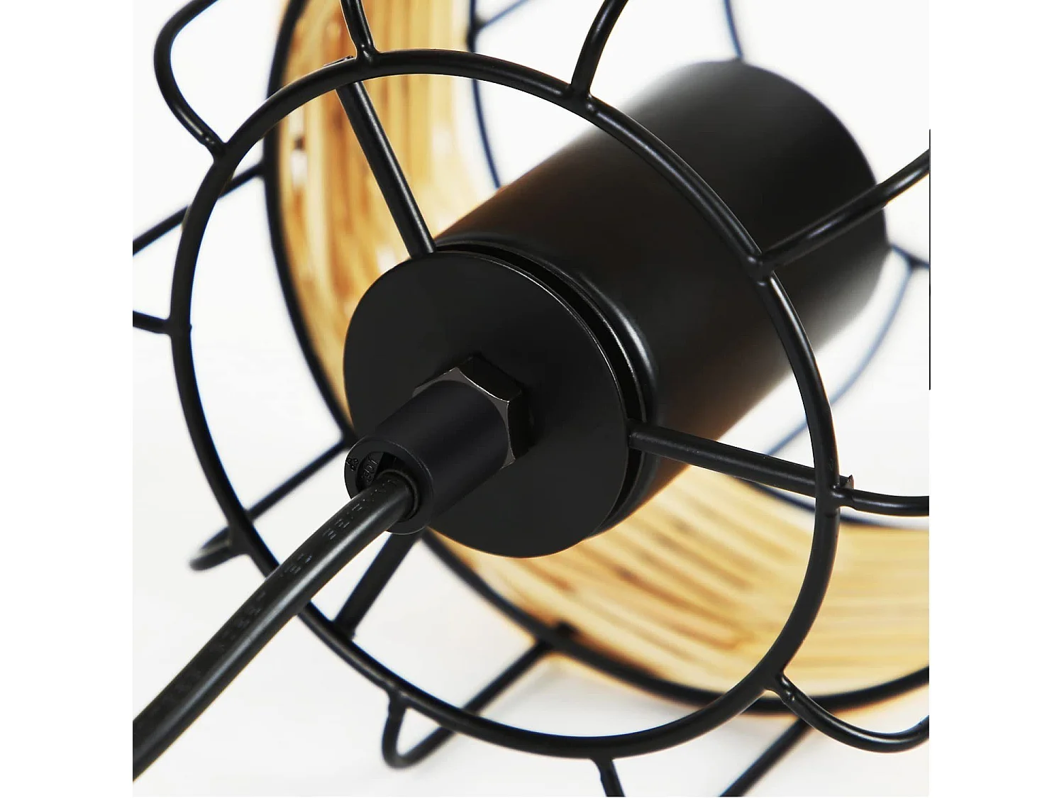 NETTLIFE Lámpara colgante de metal negro Diam.58cm E27 vintage boho rústico en bambú retro con 3 bombillas de ratán de color natural para habitación