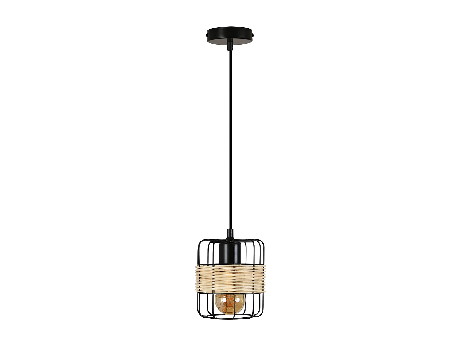 NETTLIFE Hanglamp vintage E27 Fitting rotan zwart in naturel boho hanglamp houten keukenlamp van metaal en bamboe mandlampenkap voor eetkamer | woonkamer
