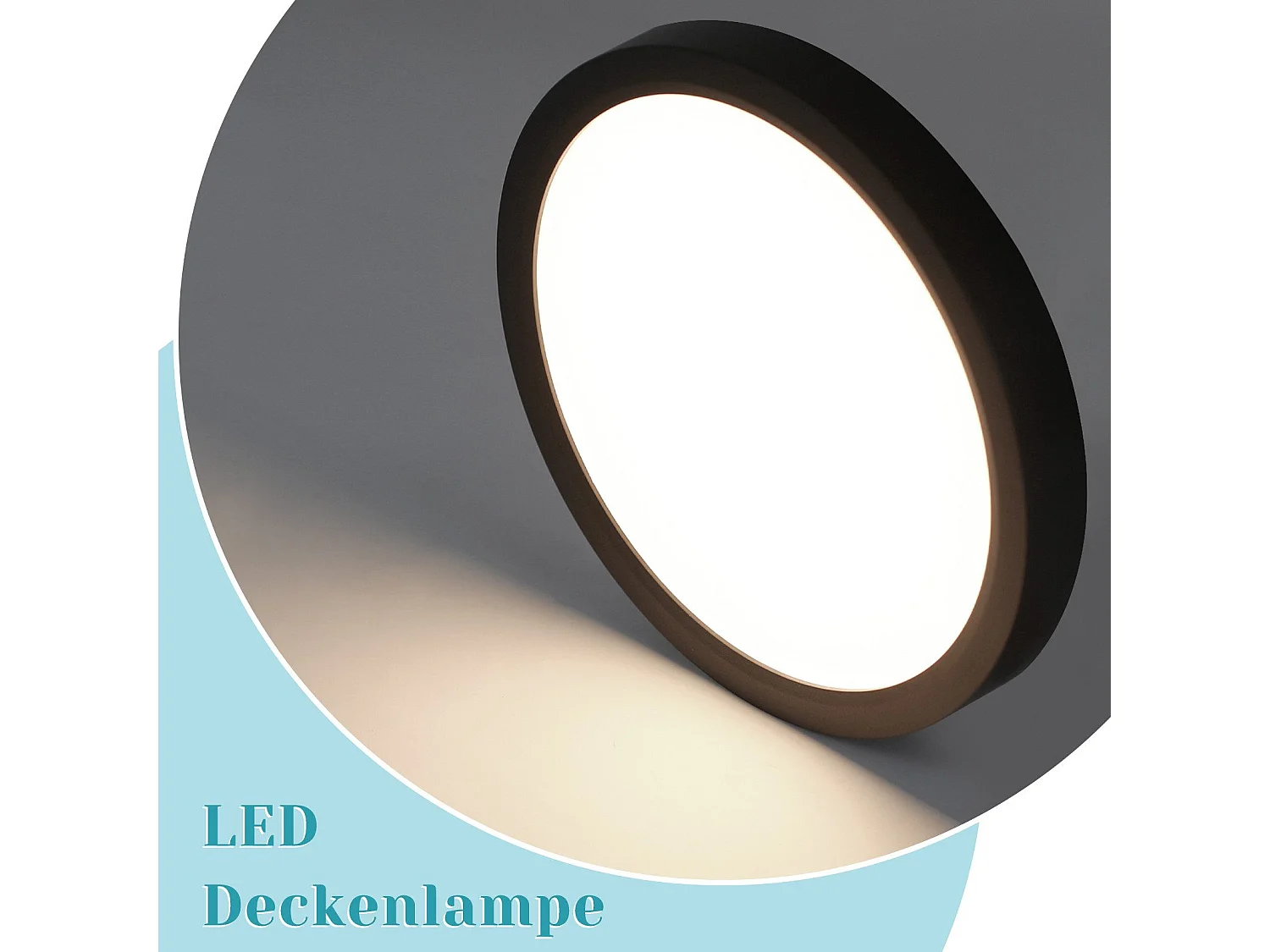 NETTLIFE Plafonnier LED plat 18 cm - 15 W, Noir, 4000 K - Éclairage moderne cuisine, couloir, chambre