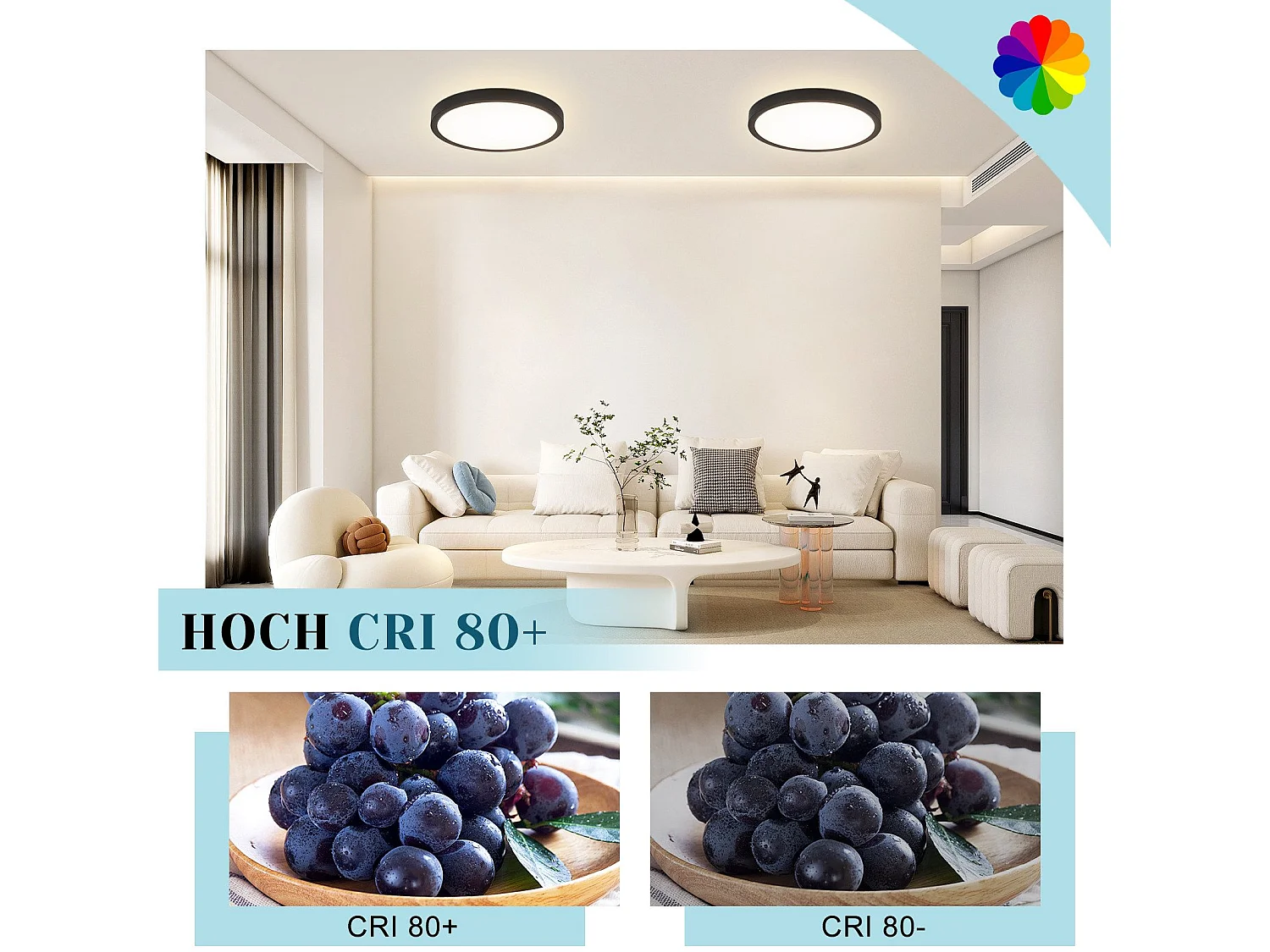 NETTLIFE Flach-LED - Deckenleuchte, 18 cm - 15 W, Schwarz, 4000 K - Modernes Beleuchtung für Küche, Flur, Schlafzimmer.