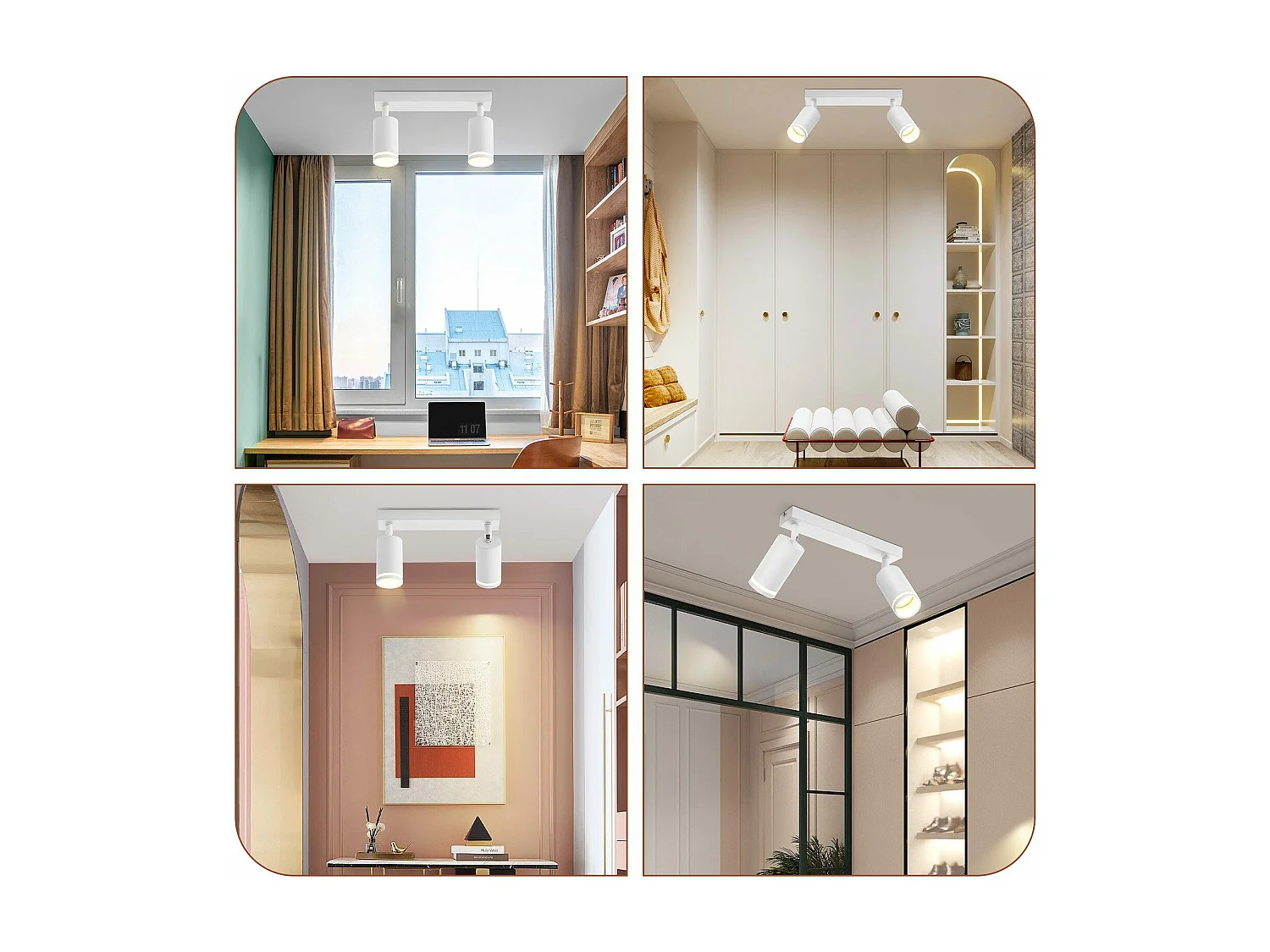 NETTLIFE 2-płomienna lampa sufitowa LED - Biała lampa sufitowa GU10 Obrotowy reflektor Drewniany kinkiet Reflektor ścienny do salonu sypialni Bez żarówki