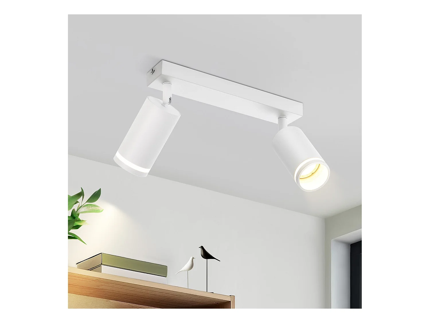 NETTLIFE Plafonnier LED 2 flamme - Blanc Plafonnier GU10 Spot pivotant Applique murale en bois Spot mural pour salon chambre  Sans ampoule