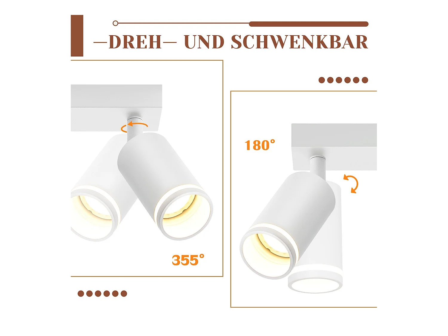 NETTLIFE Plafonnier LED 2 flamme - Blanc Plafonnier GU10 Spot pivotant Applique murale en bois Spot mural pour salon chambre  Sans ampoule