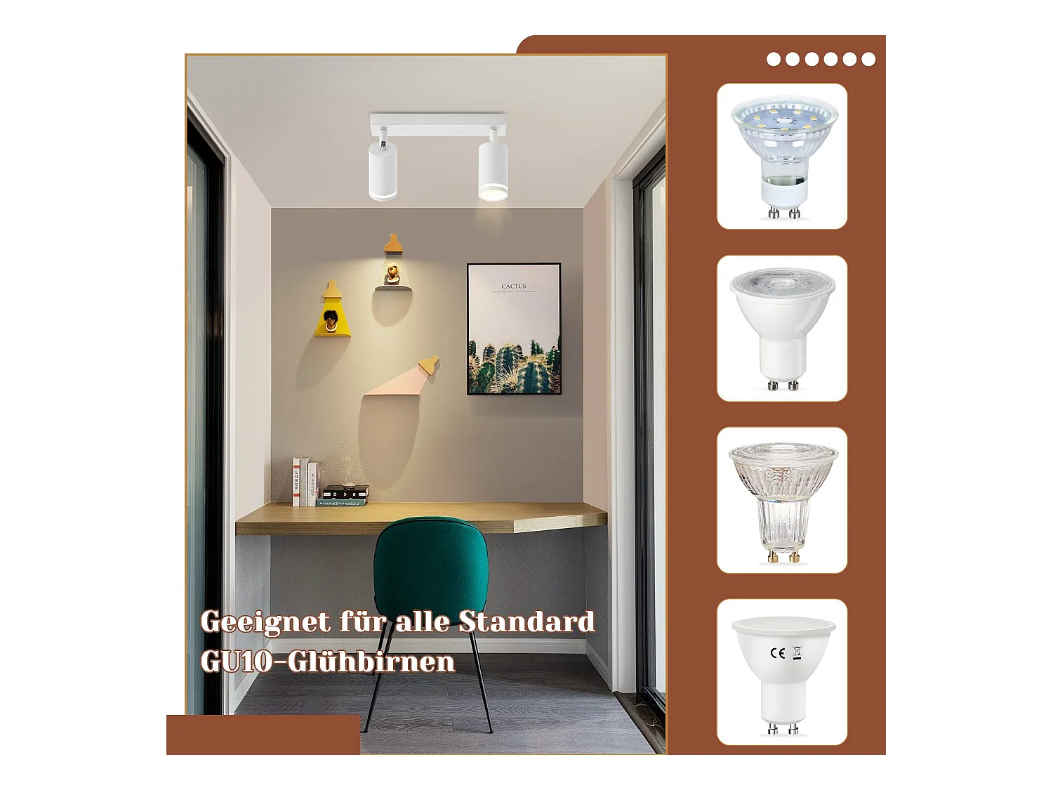 NETTLIFE Plafonnier LED 2 flamme - Blanc Plafonnier GU10 Spot pivotant Applique murale en bois Spot mural pour salon chambre  Sans ampoule