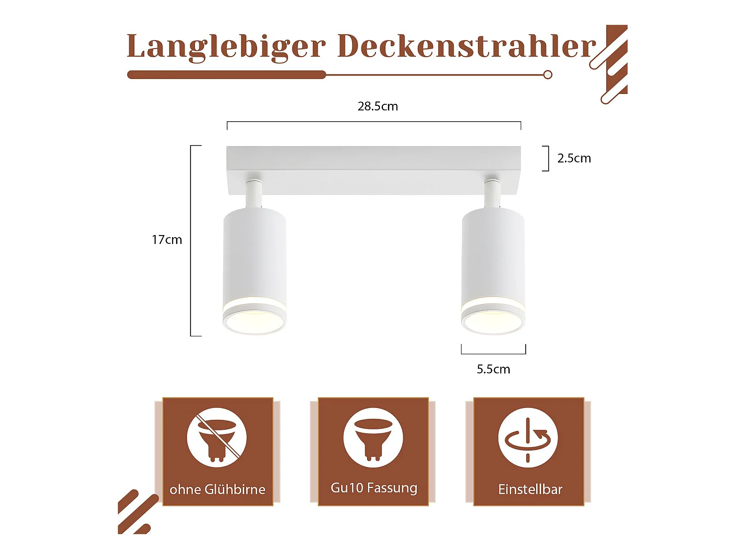 NETTLIFE Plafonnier LED 2 flamme - Blanc Plafonnier GU10 Spot pivotant Applique murale en bois Spot mural pour salon chambre  Sans ampoule