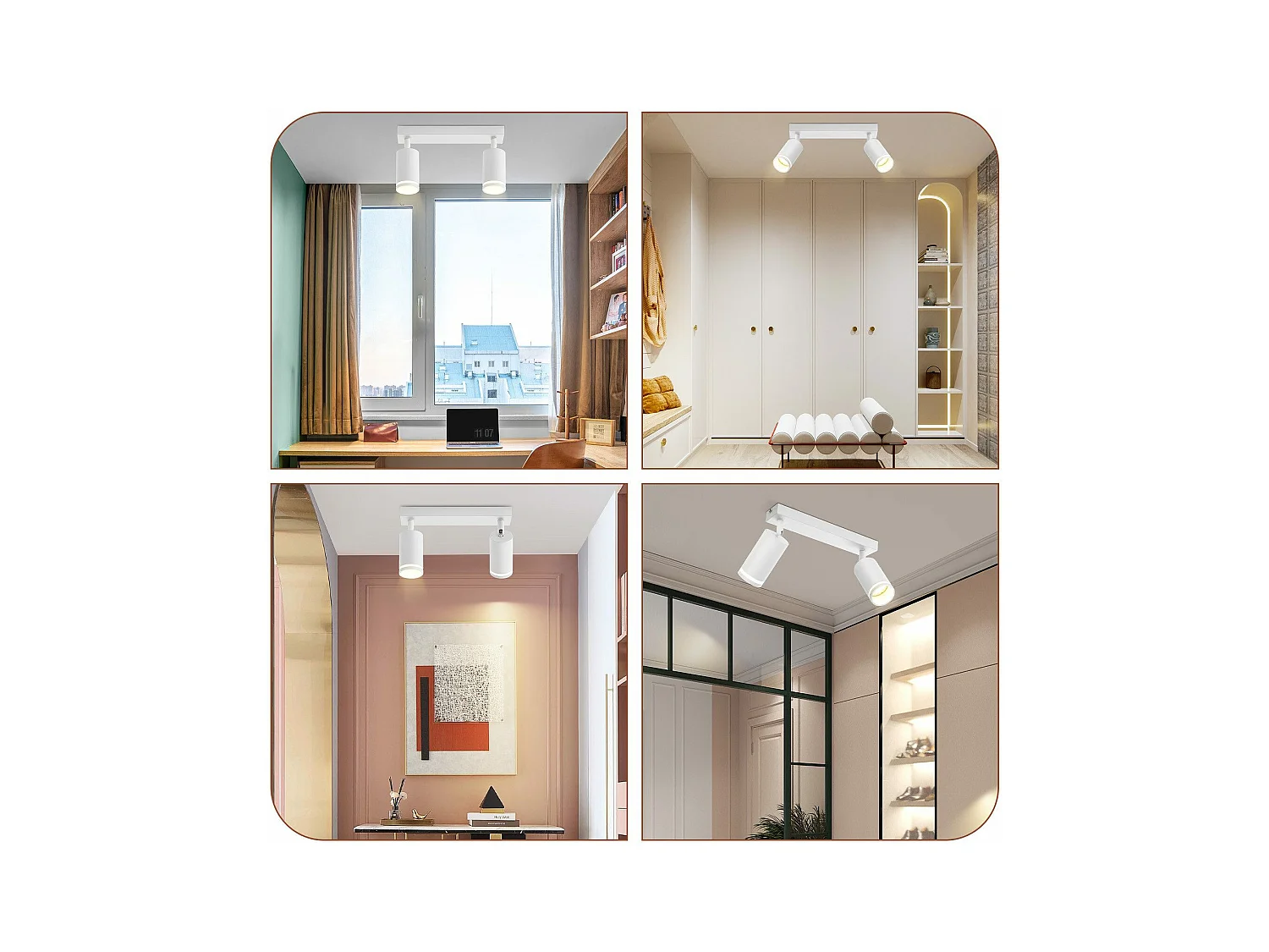 NETTLIFE Plafonnier LED 2 flamme - Blanc Plafonnier GU10 Spot pivotant Applique murale en bois Spot mural pour salon chambre  Sans ampoule