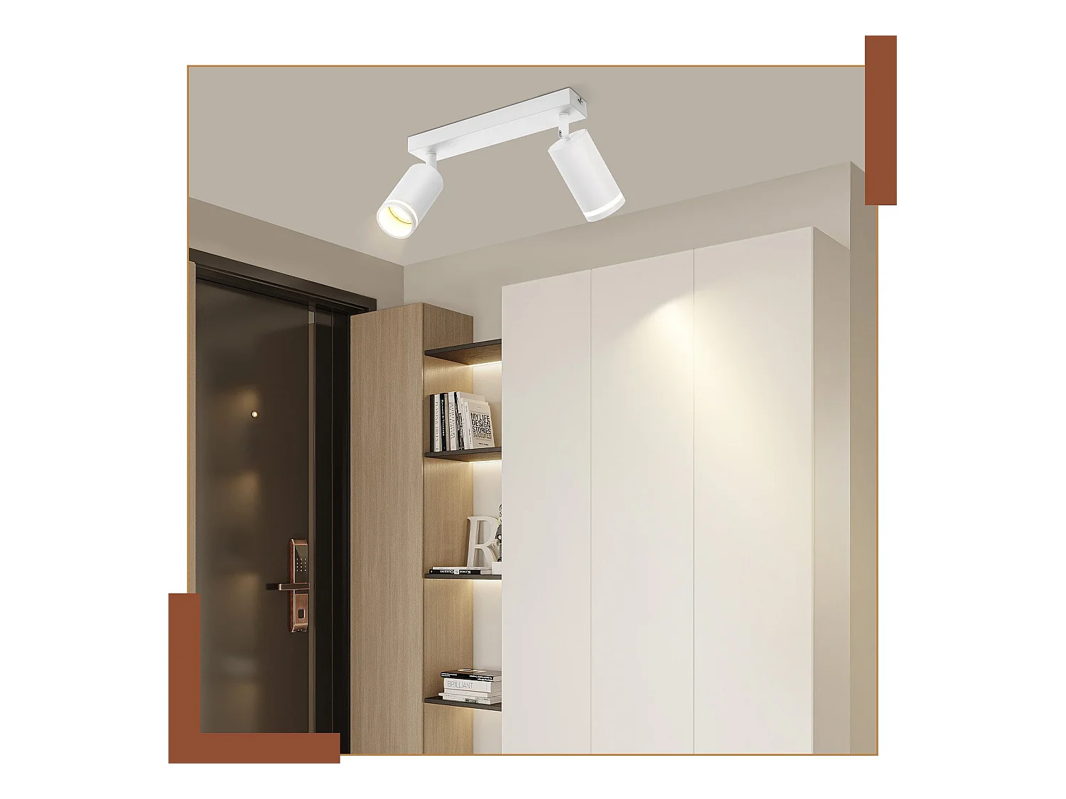 NETTLIFE Plafonnier LED 2 flamme - Blanc Plafonnier GU10 Spot pivotant Applique murale en bois Spot mural pour salon chambre  Sans ampoule