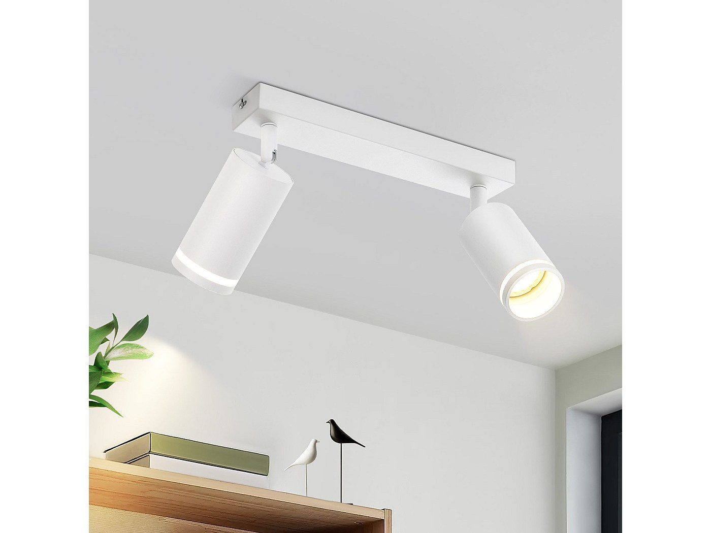 Plafonnier Spot LED Pivotant 2 Lumières – Noir Et Blanc – GU10 – Lumière Chaude – Énergie A – Pour Intérieur