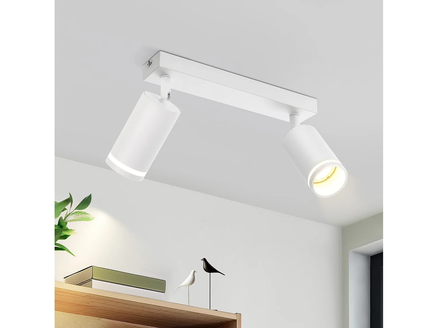 NETTLIFE Plafonnier LED 2 flamme - Blanc Plafonnier GU10 Spot pivotant Applique murale en bois Spot mural pour salon chambre  Sans ampoule