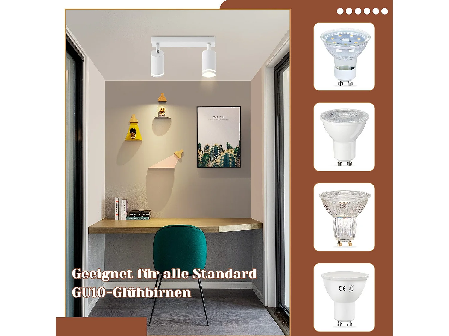 NETTLIFE Plafonnier LED 2 flamme - Blanc Plafonnier GU10 Spot pivotant Applique murale en bois Spot mural pour salon chambre  Sans ampoule