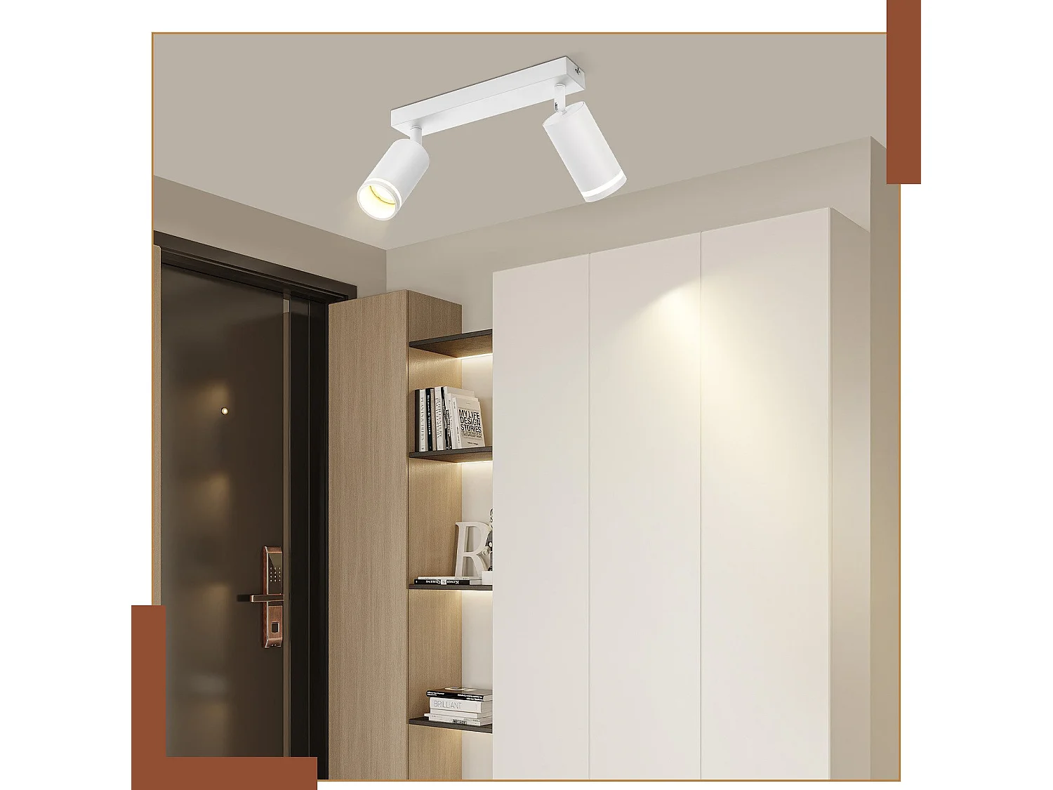 NETTLIFE Plafonnier LED 2 flamme - Blanc Plafonnier GU10 Spot pivotant Applique murale en bois Spot mural pour salon chambre  Sans ampoule