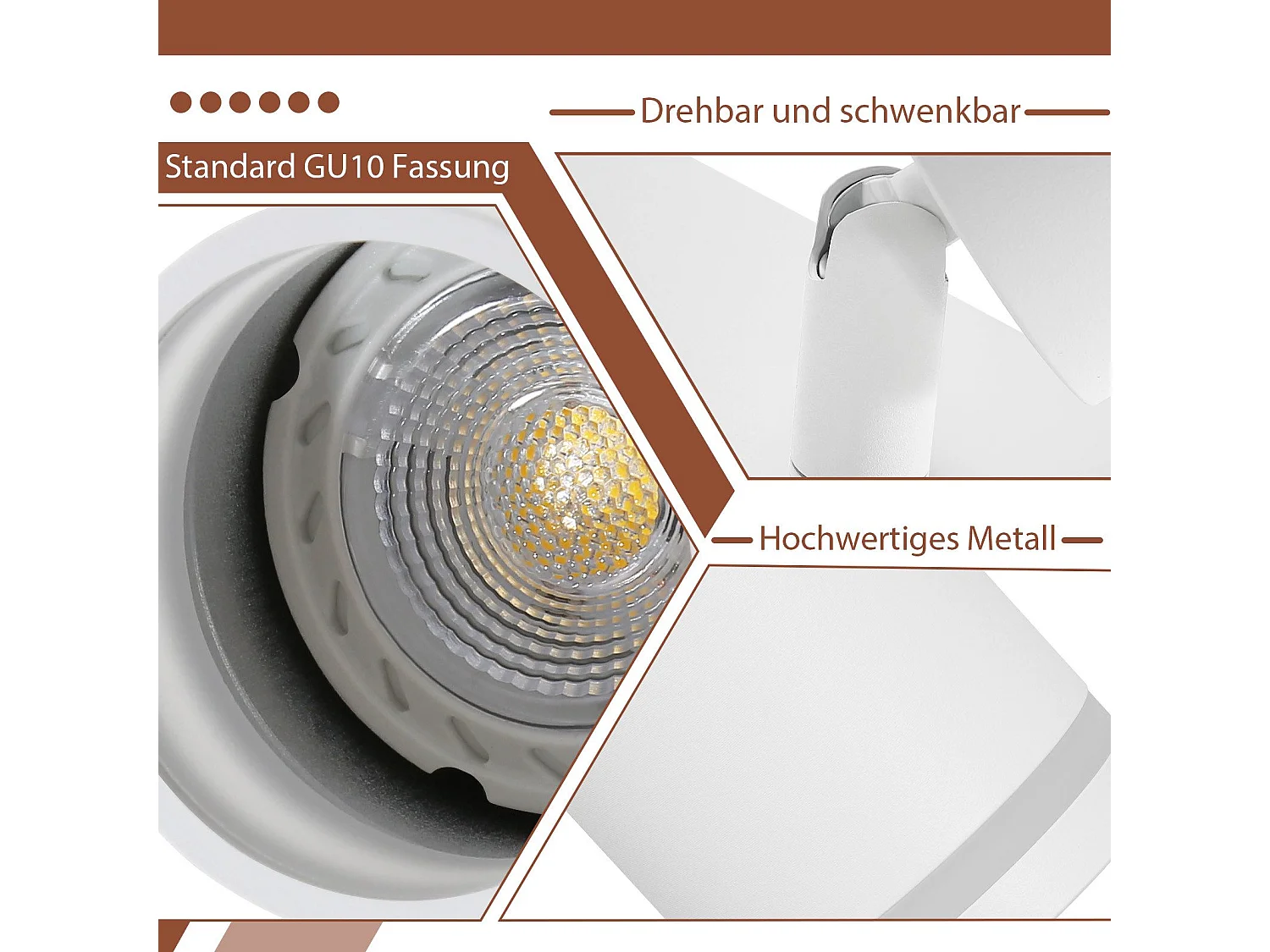 NETTLIFE Plafonnier LED 2 flamme - Blanc Plafonnier GU10 Spot pivotant Applique murale en bois Spot mural pour salon chambre  Sans ampoule