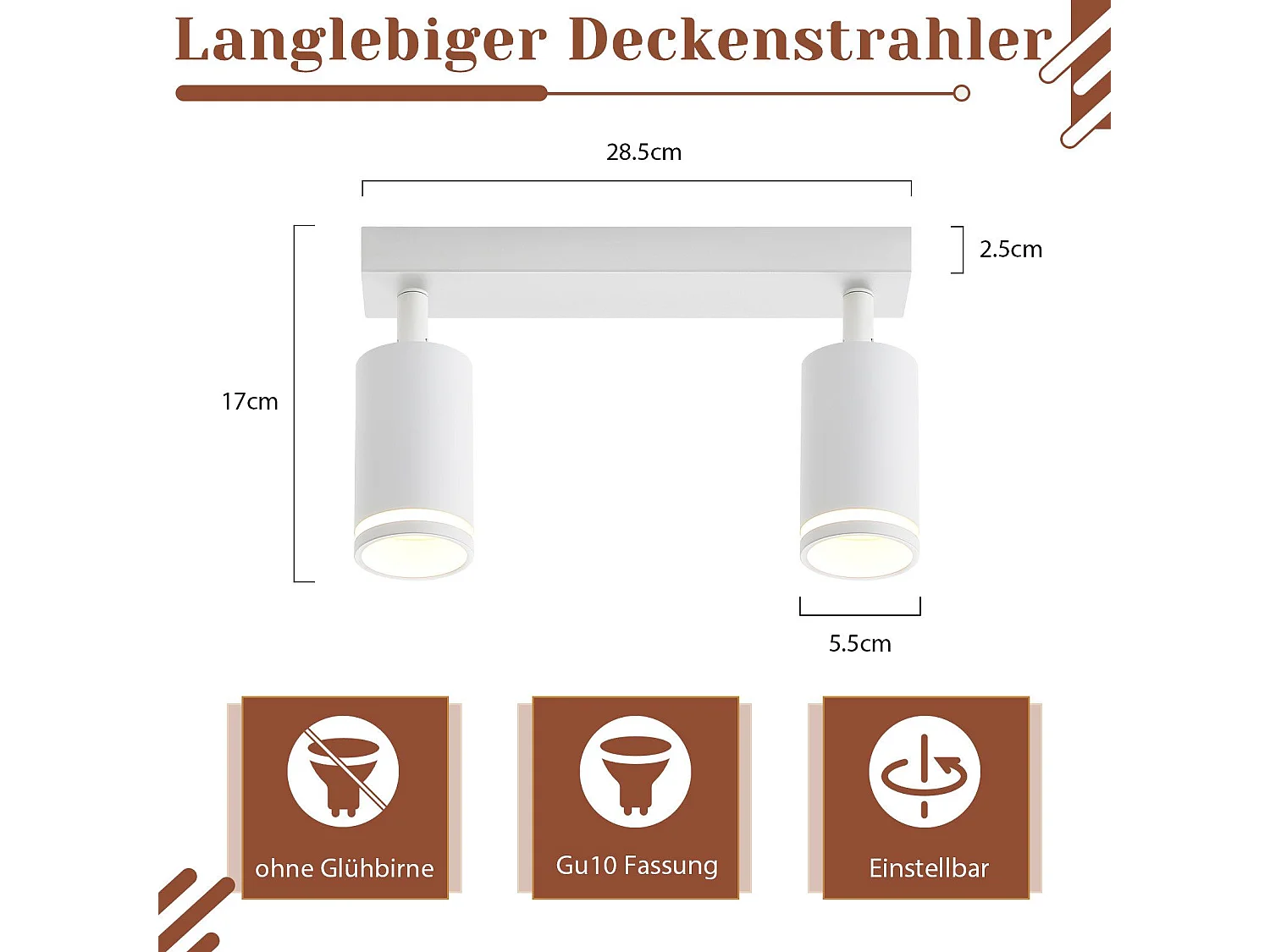 NETTLIFE Plafonnier LED 2 flamme - Blanc Plafonnier GU10 Spot pivotant Applique murale en bois Spot mural pour salon chambre  Sans ampoule