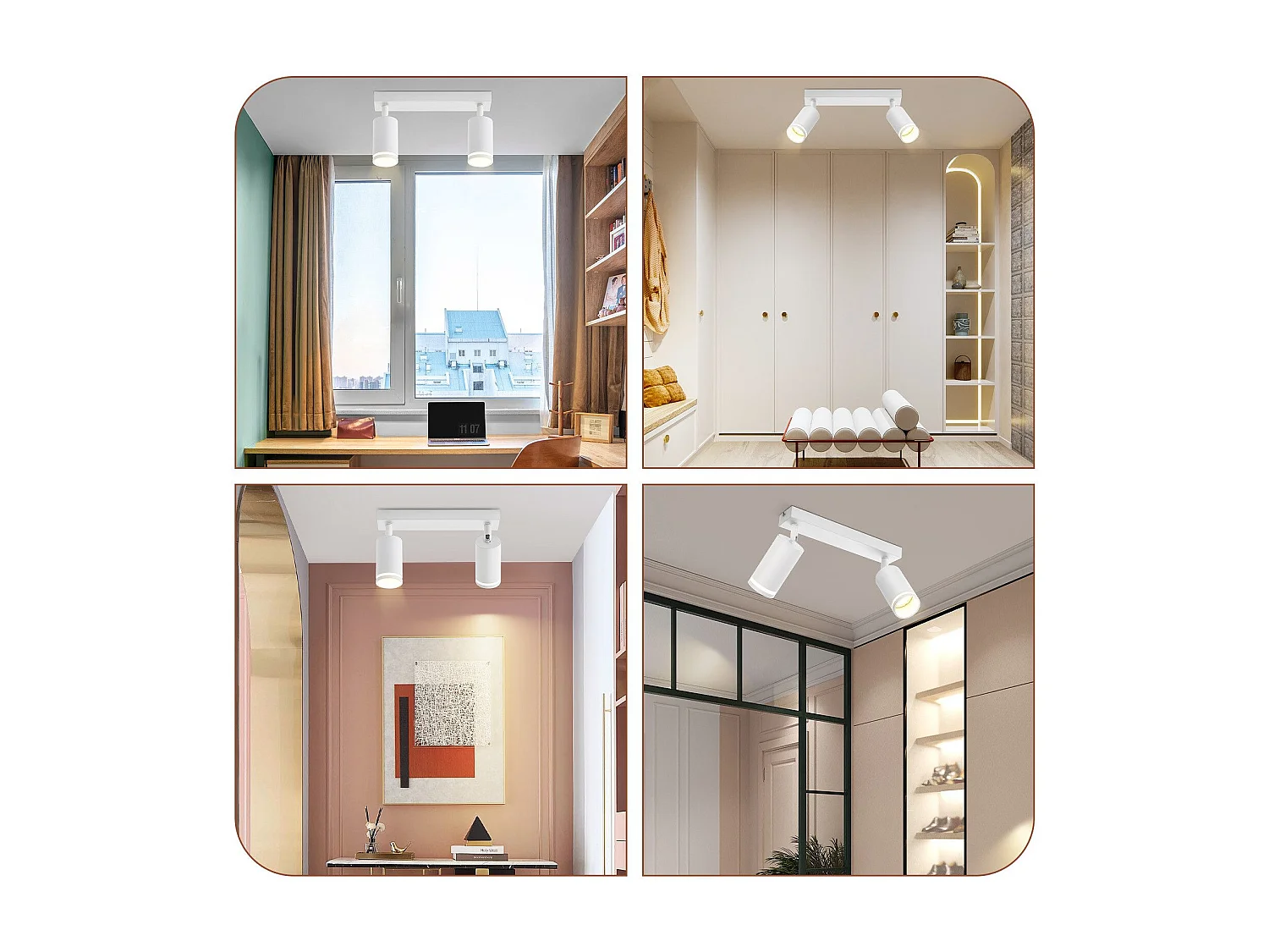 NETTLIFE Plafonnier LED 2 flamme - Blanc Plafonnier GU10 Spot pivotant Applique murale en bois Spot mural pour salon chambre  Sans ampoule