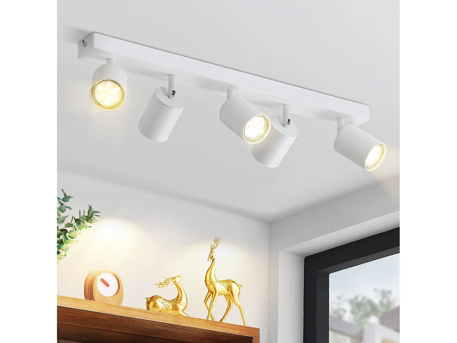 NETTLIFE 5-pack GU10 witte LED-plafondspots, 330° draaibare vlamvormige moderne industriële wandlamp voor woonkamer/slaapkamer (zonder lamp)