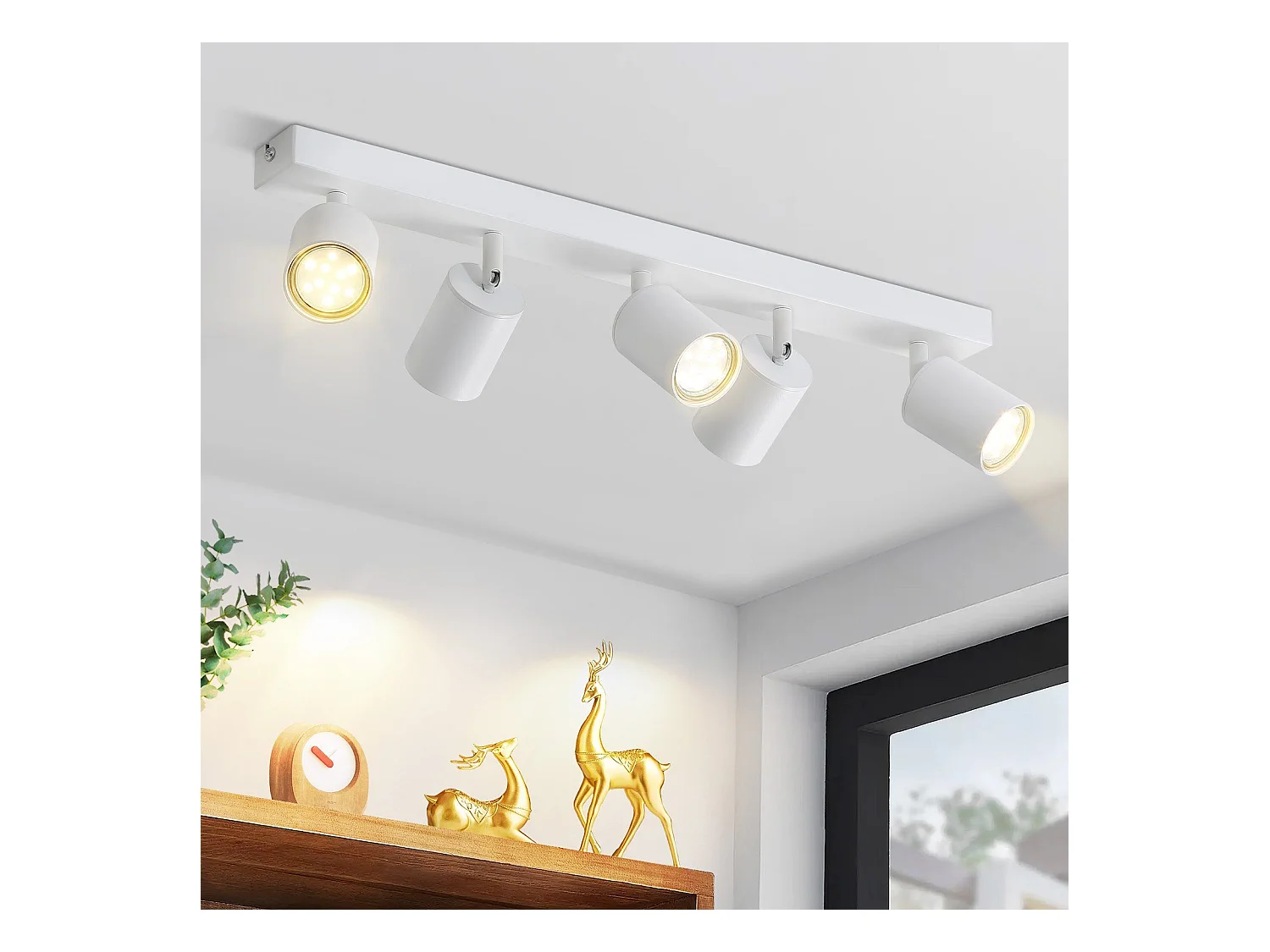 NETTLIFE 5-pack GU10 witte LED-plafondspots, 330° draaibare vlamvormige moderne industriële wandlamp voor woonkamer/slaapkamer (zonder lamp)