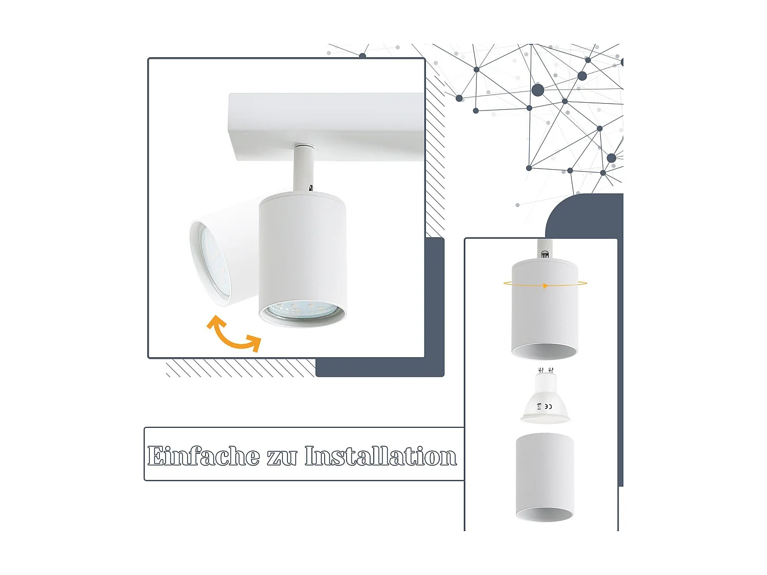 NETTLIFE 5 spots de plafond LED blanc GU10 flamme 330° pivotants lampe moderne et murale industrielle pour salon chambre cuisine sans ampoule