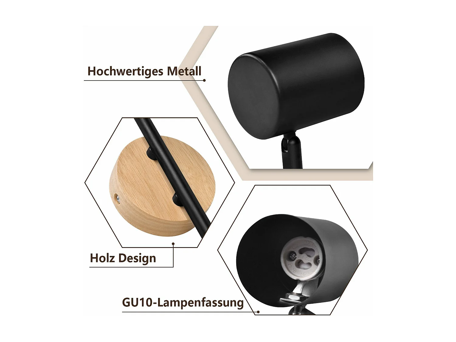 NETTLIFE 2-płomienna lampa sufitowa LED - czarna lampa sufitowa GU10 Obrotowy reflektor Drewniany kinkiet Reflektor ścienny do salonu sypialni Bez żarówki