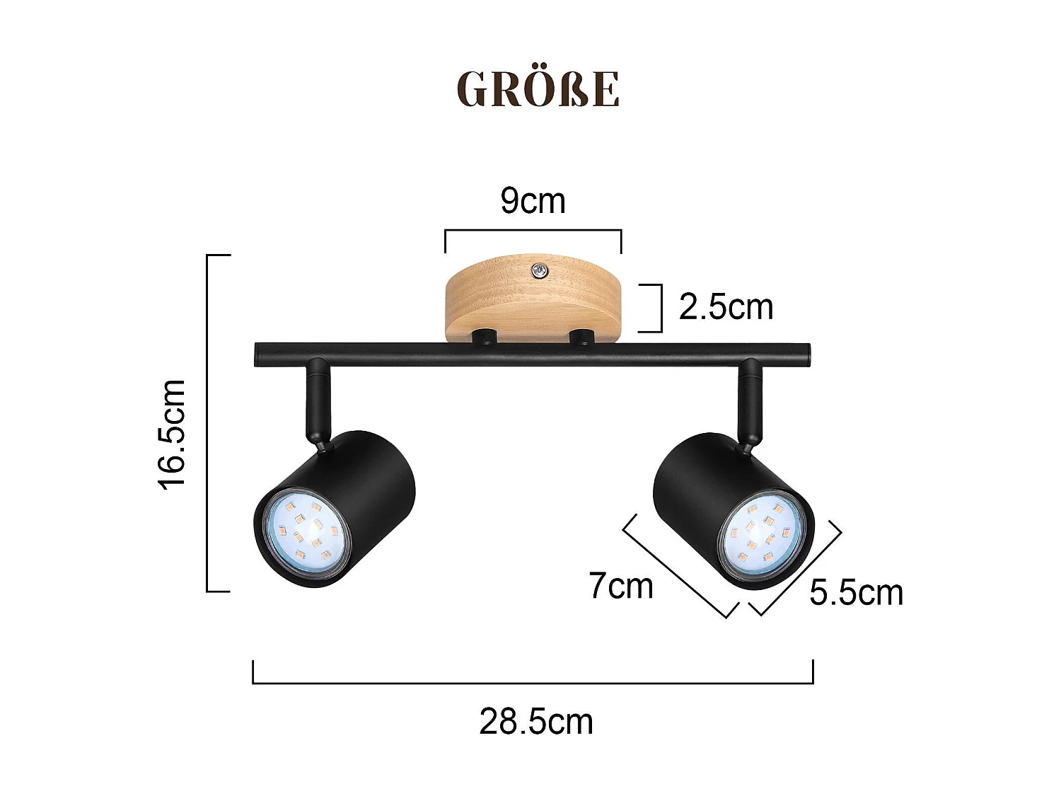 NETTLIFE Plafonnier LED 2 flamme - Noir Plafonnier GU10 Spot pivotant Applique murale en bois Spot mural pour salon chambre Sans ampoule