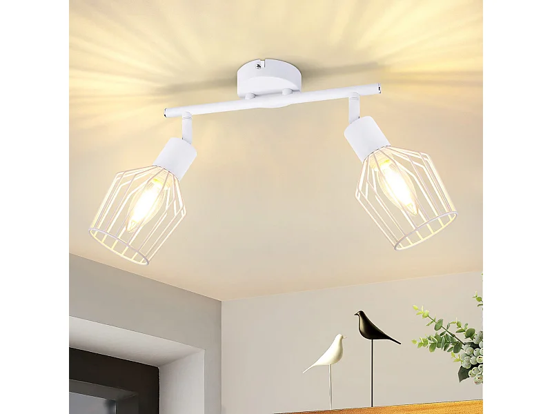 NETTLIFE 2 Spots de Plafond E14 -  métal, lampe de couloir industrielle pivotante à 350°, applique murale pour couloir et salon，blanc