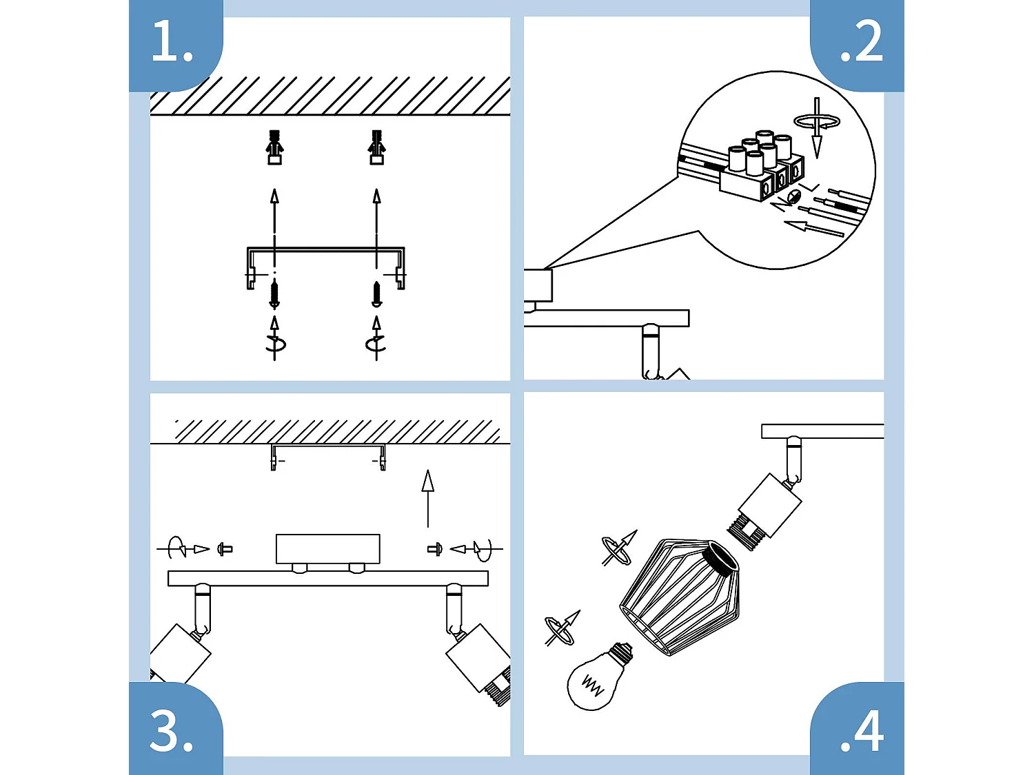 NETTLIFE 2 Deckenleuchten E14 - Metall, drehbarer Industriekorridorleuchte mit 350° Drehung, Wandleuchte für Korridor und Wohnzimmer, weiß.