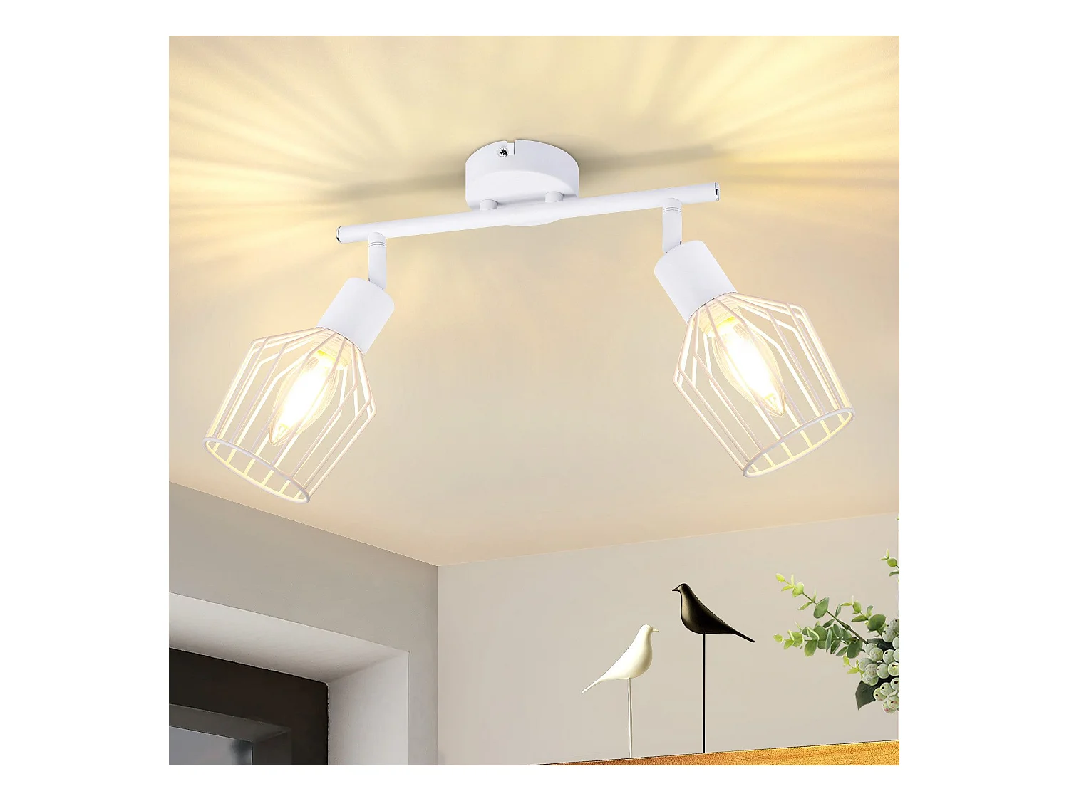 NETTLIFE 2 Spots de Plafond E14 -  métal, lampe de couloir industrielle pivotante à 350°, applique murale pour couloir et salon，blanc